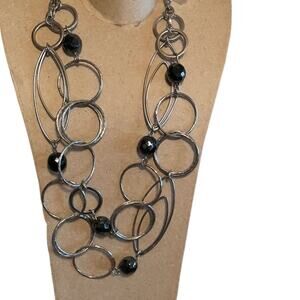 Necklace by R.J. Graziano Geometric Multi Ring Blue/Black Faceted Beads Designer